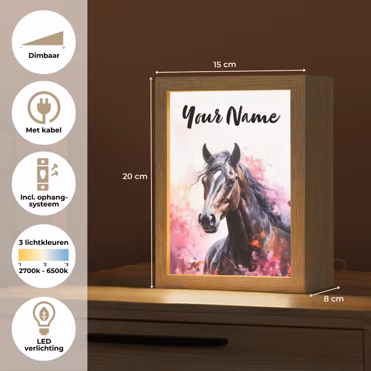 Paard - Dieren - Meisje - Roze Light Box met kabel (Kinderlampje) klein -USP_NL
