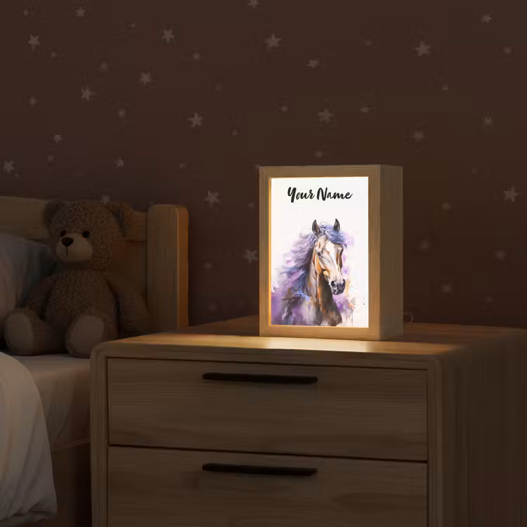 Paard - Dieren - Meiden - Paars - Bruin Light Box met kabel (Kinderlampje) klein -sfeer1_kind