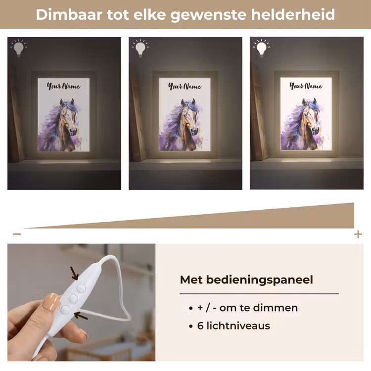 Paard - Dieren - Meiden - Paars - Bruin Light Box met kabel (Kinderlampje) klein -USP_dimbaarNL