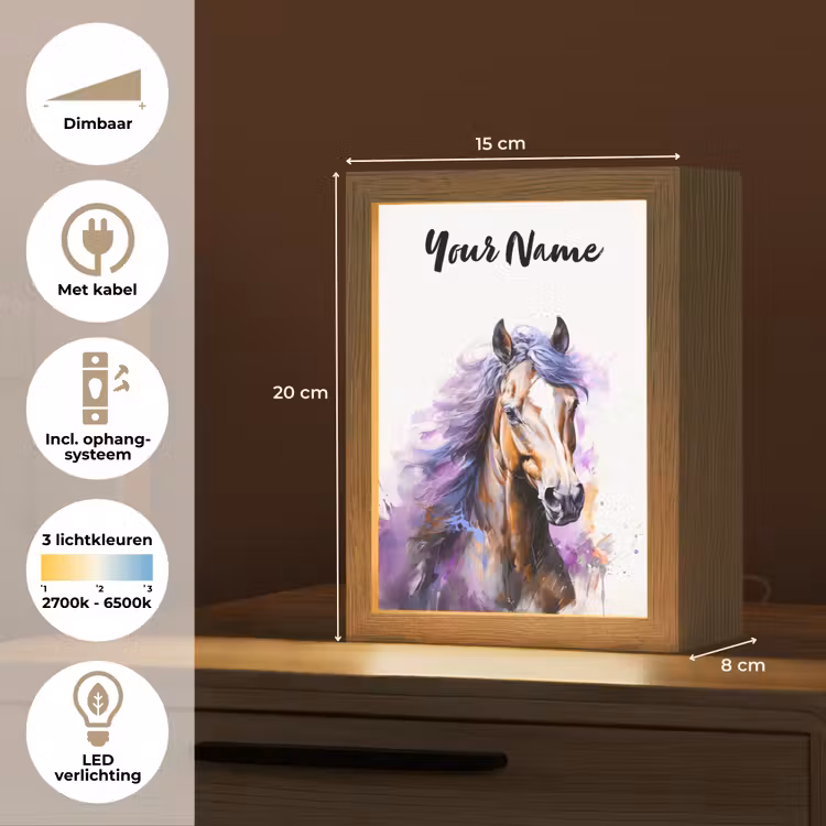 Paard - Dieren - Meiden - Paars - Bruin Light Box met kabel (Kinderlampje) klein -USP_NL