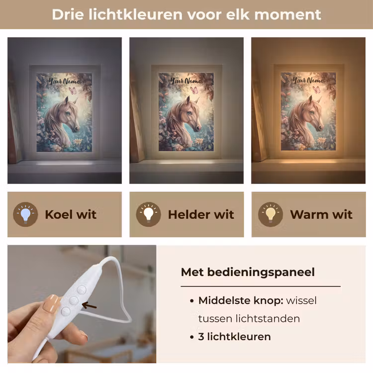 Paard - Bloemen - Vlinders Light Box met kabel (Kinderlampje) klein -USP_lichtkleurNL