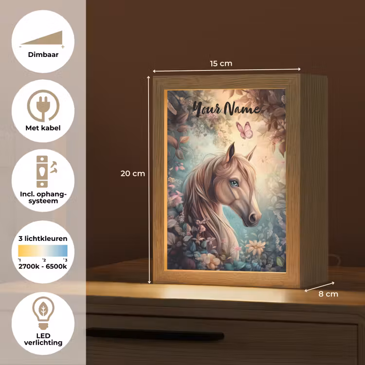 Paard - Bloemen - Vlinders Light Box met kabel (Kinderlampje) klein -USP_NL