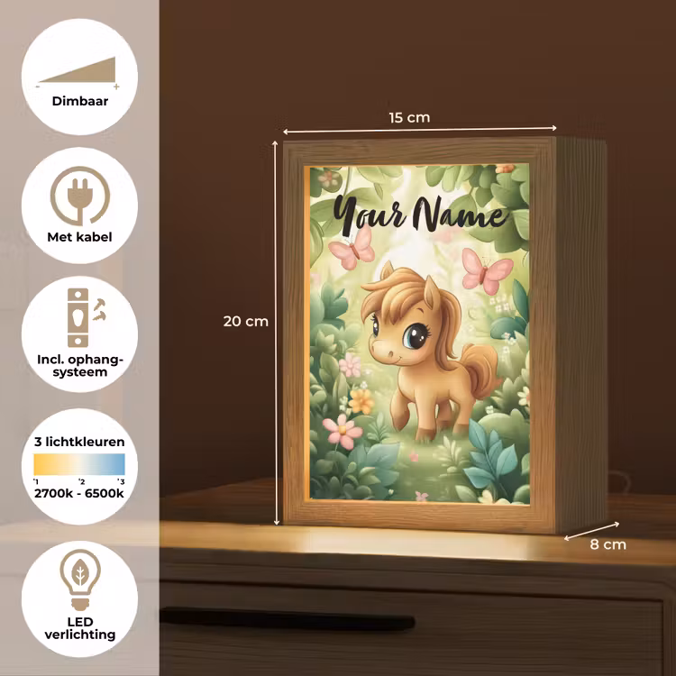Paard - Bloemen - Vlinders Light Box met kabel (Kinderlampje) klein -USP_NL