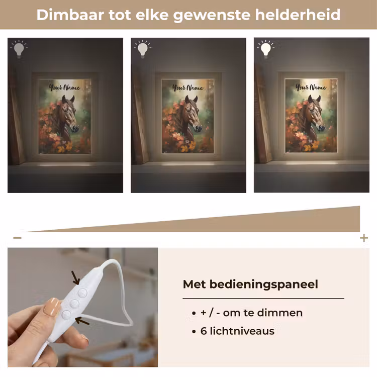 Paard - Bloemen - Natuur - Dieren - Bos - Oranje Light Box met kabel (Kinderlampje) klein -USP_dimbaarNL