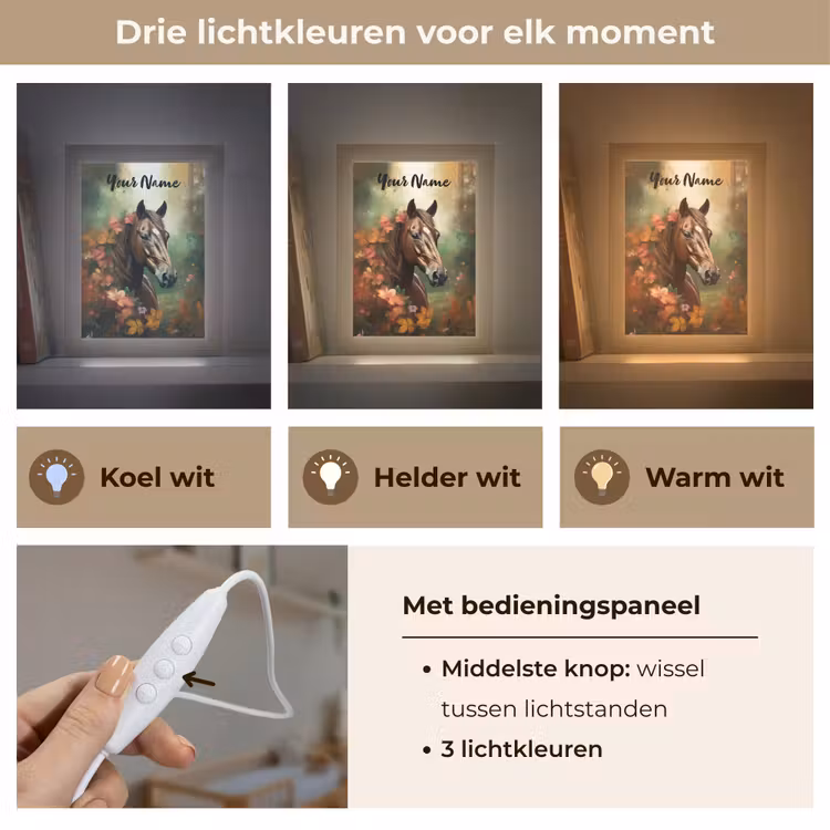 Paard - Bloemen - Natuur - Dieren - Bos - Oranje Light Box met kabel (Kinderlampje) klein -USP_lichtkleurNL