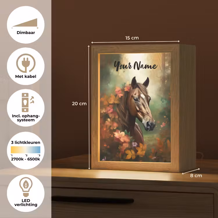 Paard - Bloemen - Natuur - Dieren - Bos - Oranje Light Box met kabel (Kinderlampje) klein -USP_NL