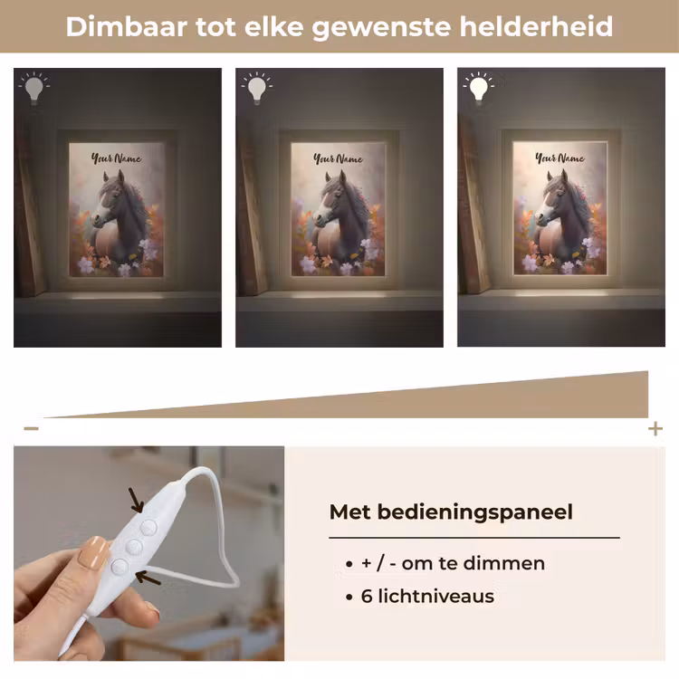 Paard - Bloemen - Natuur - Paars - Dieren Light Box met kabel (Kinderlampje) klein -USP_dimbaarNL