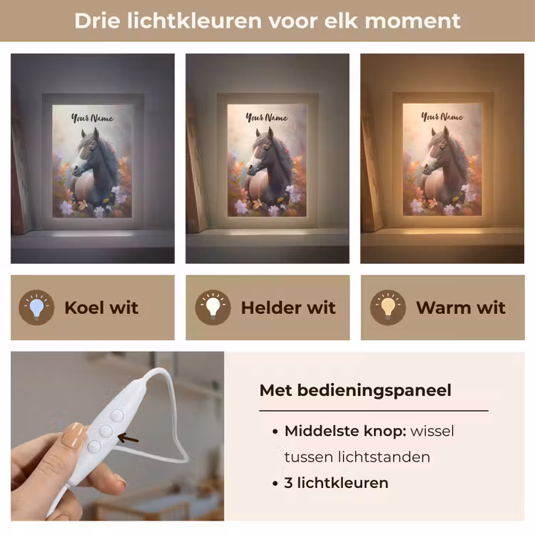 Paard - Bloemen - Natuur - Paars - Dieren Light Box met kabel (Kinderlampje) klein -USP_lichtkleurNL