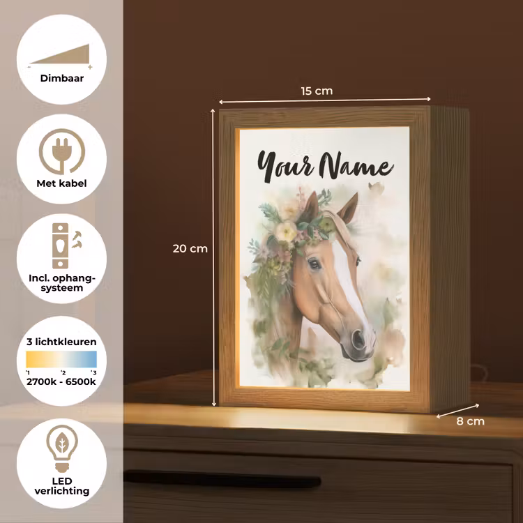 Paard - Bloemen - Natuur - Waterverf - Dieren Light Box met kabel (Kinderlampje) klein -USP_NL