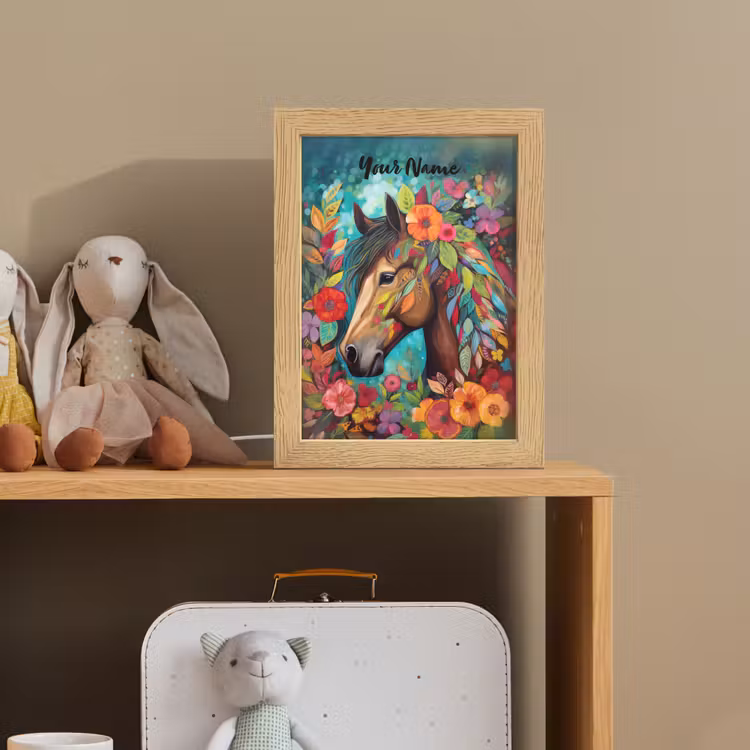 Paard - Bloemen - Schilderij - Natuur - Verf Light Box met kabel (Kinderlampje) klein -sfeer2_kind