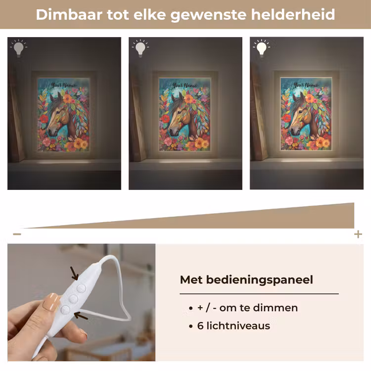 Paard - Bloemen - Schilderij - Natuur - Verf Light Box met kabel (Kinderlampje) klein -USP_dimbaarNL