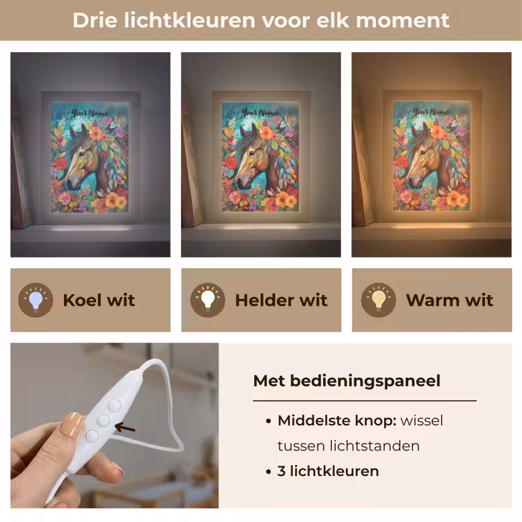 Paard - Bloemen - Schilderij - Natuur - Verf Light Box met kabel (Kinderlampje) klein -USP_lichtkleurNL