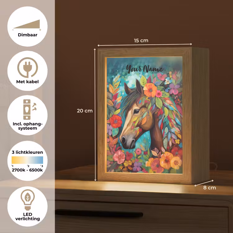 Paard - Bloemen - Schilderij - Natuur - Verf Light Box met kabel (Kinderlampje) klein -USP_NL