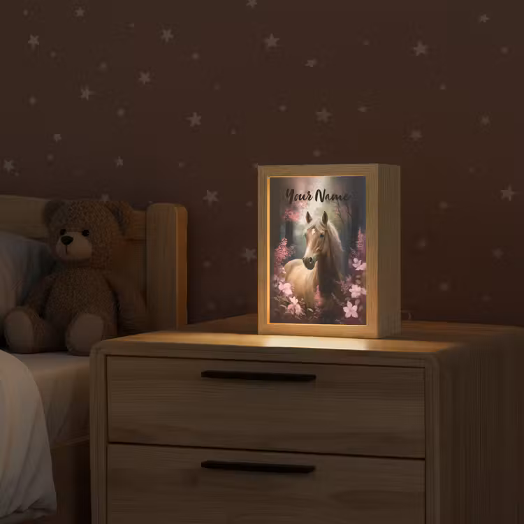 Paard - Bloemen - Roze - Natuur - Bos Light Box met kabel (Kinderlampje) klein -sfeer1_kind