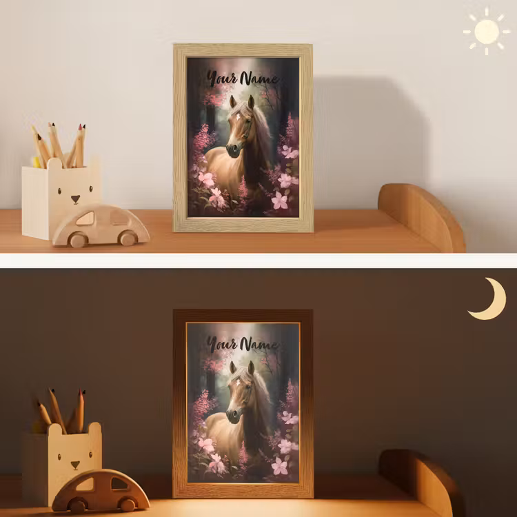Paard - Bloemen - Roze - Natuur - Bos Light Box met kabel (Kinderlampje) klein -sfeer3_kind