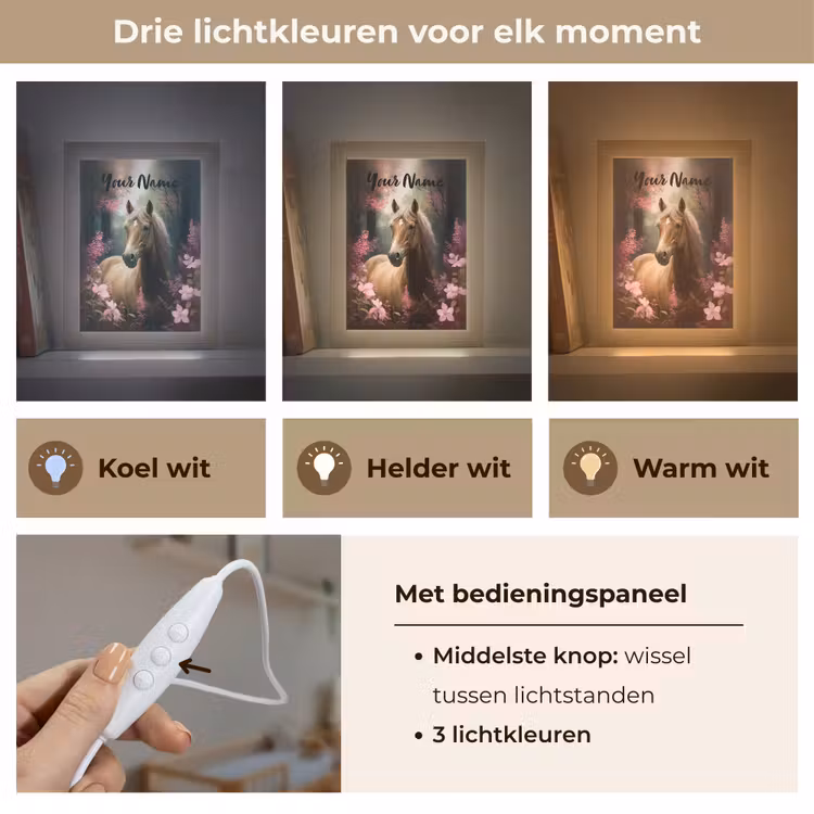Paard - Bloemen - Roze - Natuur - Bos Light Box met kabel (Kinderlampje) klein -USP_lichtkleurNL