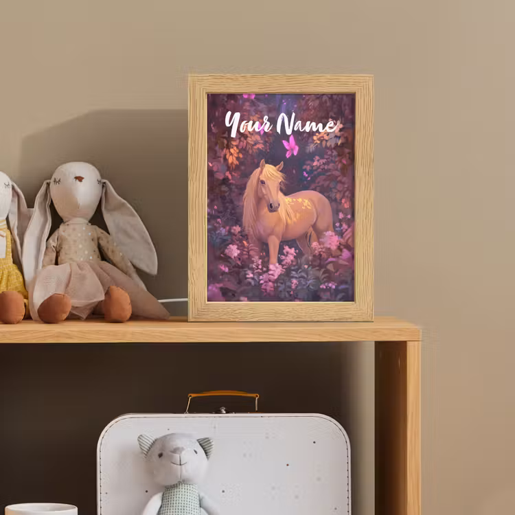 Paard - Bloemen - Paars - Vlinder Light Box met kabel (Kinderlampje) klein -sfeer2_kind