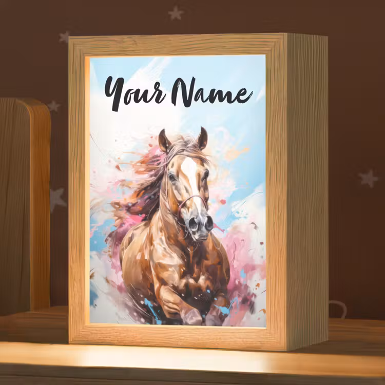 Paard - Meisjes - Blauw - Roze Light Box met kabel (Kinderlampje) klein -zzz_3d_website
