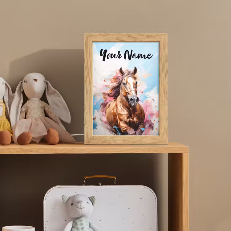 Paard - Meisjes - Blauw - Roze Light Box met kabel (Kinderlampje) klein -sfeer2_kind