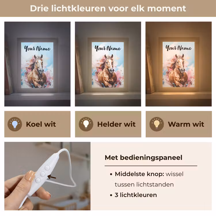 Paard - Meisjes - Blauw - Roze Light Box met kabel (Kinderlampje) klein -USP_lichtkleurNL
