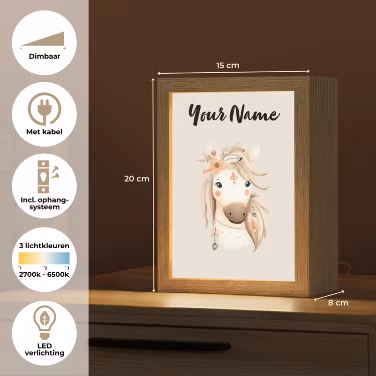 Paard - Manen - Bloemen - Veren Light Box met kabel (Kinderlampje) klein -USP_NL