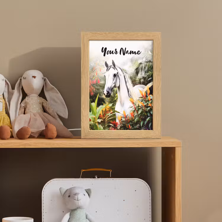 Paard - Wit - Bos - Bloemen - Planten Light Box met kabel (Kinderlampje) klein -sfeer2_kind