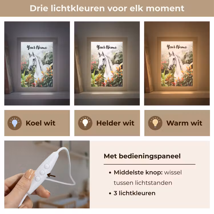 Paard - Wit - Bos - Bloemen - Planten Light Box met kabel (Kinderlampje) klein -USP_lichtkleurNL
