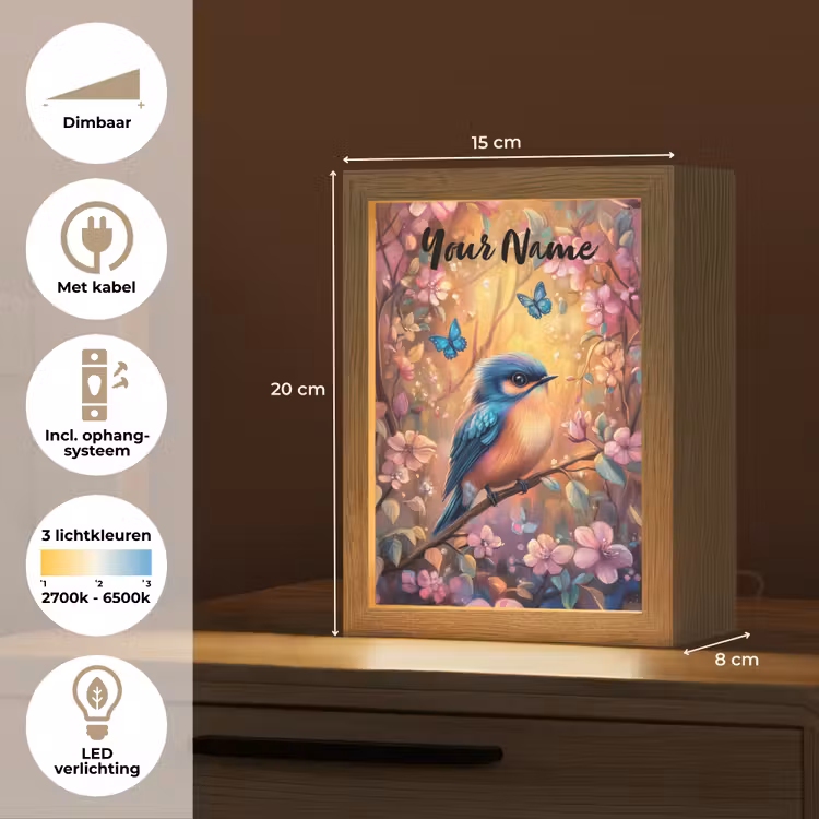 IJsvogel - Sprookjesbos - Roze - Bloemen Light Box met kabel (Kinderlampje) klein -USP_NL