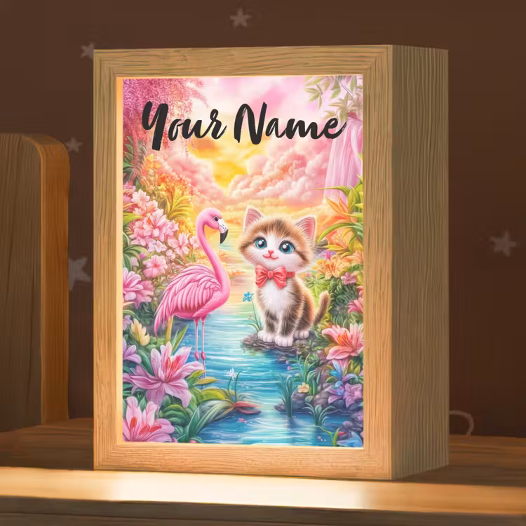 Kitten - Flamingo - Bloemen Light Box met kabel (Kinderlampje) klein -zzz_3d_website