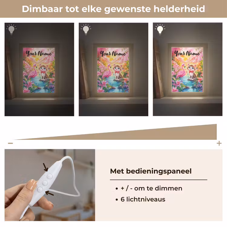 Kitten - Flamingo - Bloemen Light Box met kabel (Kinderlampje) klein -USP_dimbaarNL