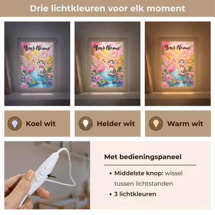 Kitten - Flamingo - Bloemen Light Box met kabel (Kinderlampje) klein -USP_lichtkleurNL