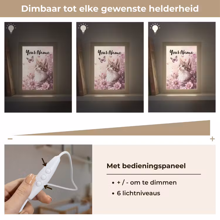 Kitten - Bloemen - Vlinders - Paars Light Box met kabel (Kinderlampje) klein -USP_dimbaarNL