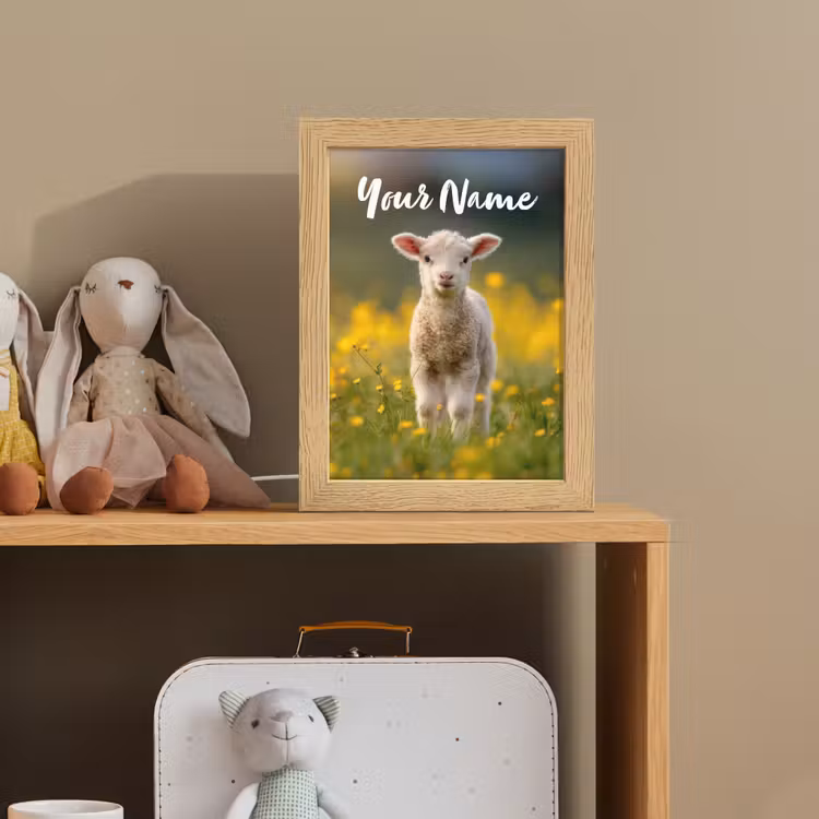 Lammetje - Gras - Bloemen - Geel Light Box met kabel (Kinderlampje) klein -sfeer2_kind