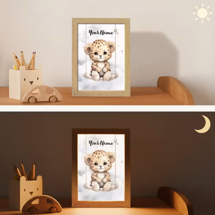 Luipaard - Dier - Kinderen Light Box met kabel (Kinderlampje) klein -sfeer3_kind