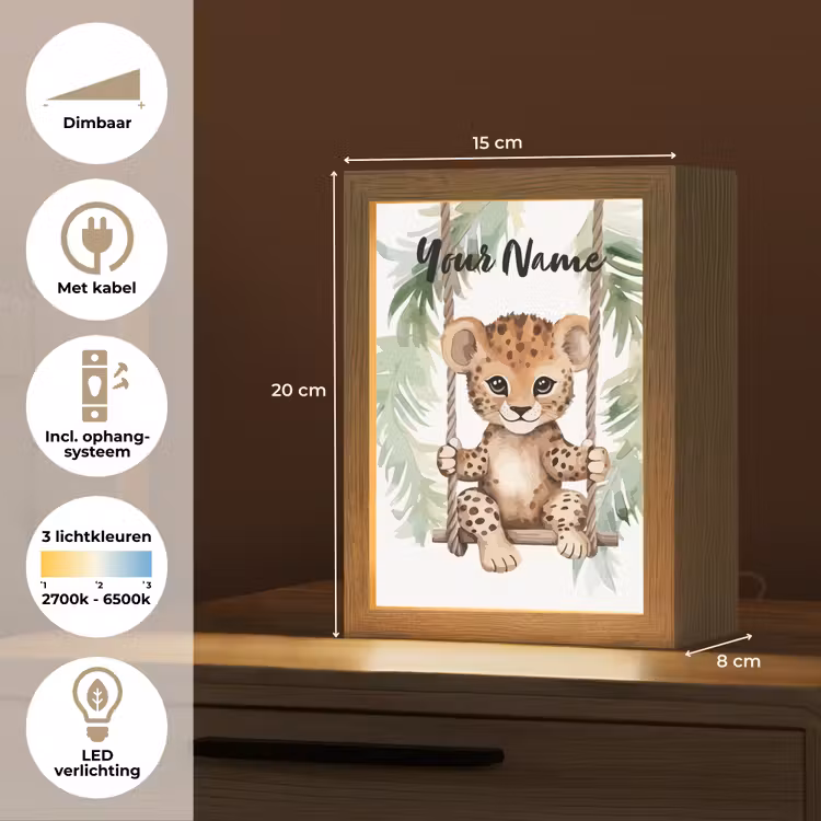 Luipaard - Dier - Kinderen - Jungle Light Box met kabel (Kinderlampje) klein -USP_NL