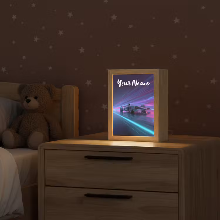 Lichtstralen - Neon - Racewagen - Paars Light Box met kabel (Kinderlampje) klein -sfeer1_kind