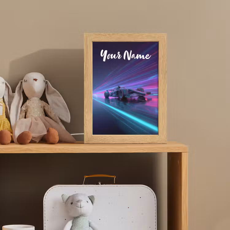 Lichtstralen - Neon - Racewagen - Paars Light Box met kabel (Kinderlampje) klein -sfeer2_kind