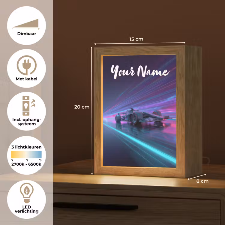 Lichtstralen - Neon - Racewagen - Paars Light Box met kabel (Kinderlampje) klein -USP_NL