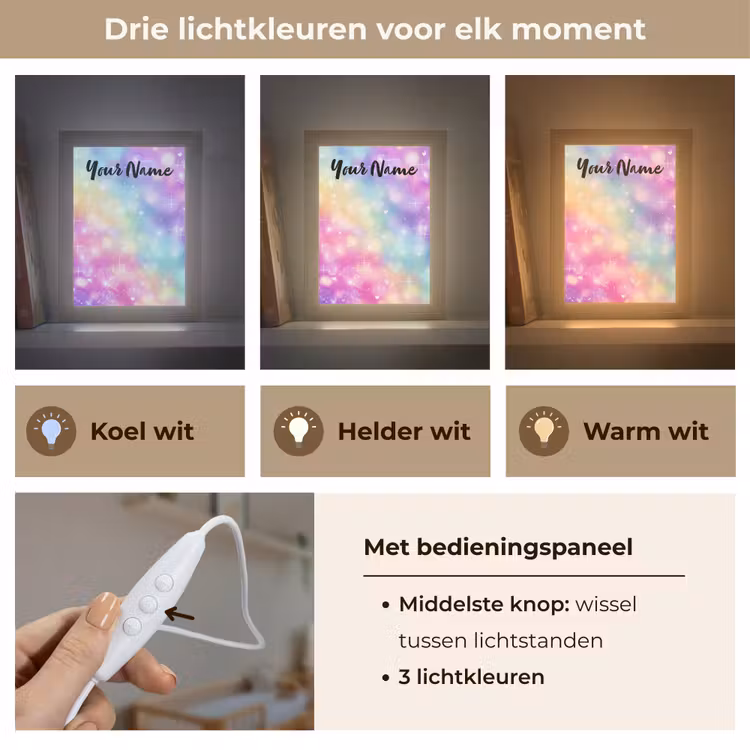 Licht - Regenboog - Hartjes Light Box met kabel (Kinderlampje) klein -USP_lichtkleurNL