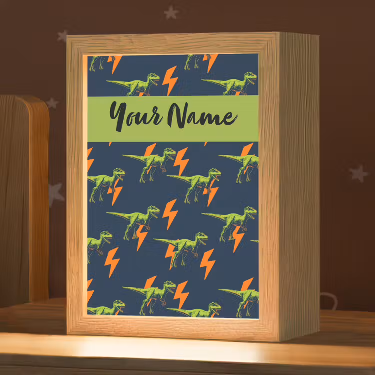 Bliksemschichten - Oranje - Dino - Patroon Light Box met kabel (Kinderlampje) klein -zzz_3d_website