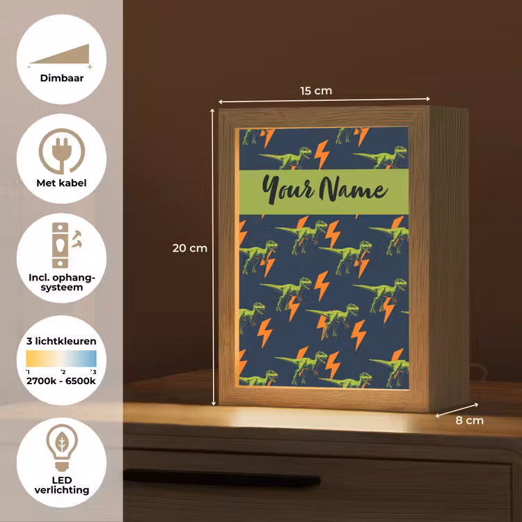 Bliksemschichten - Oranje - Dino - Patroon Light Box met kabel (Kinderlampje) klein -USP_NL