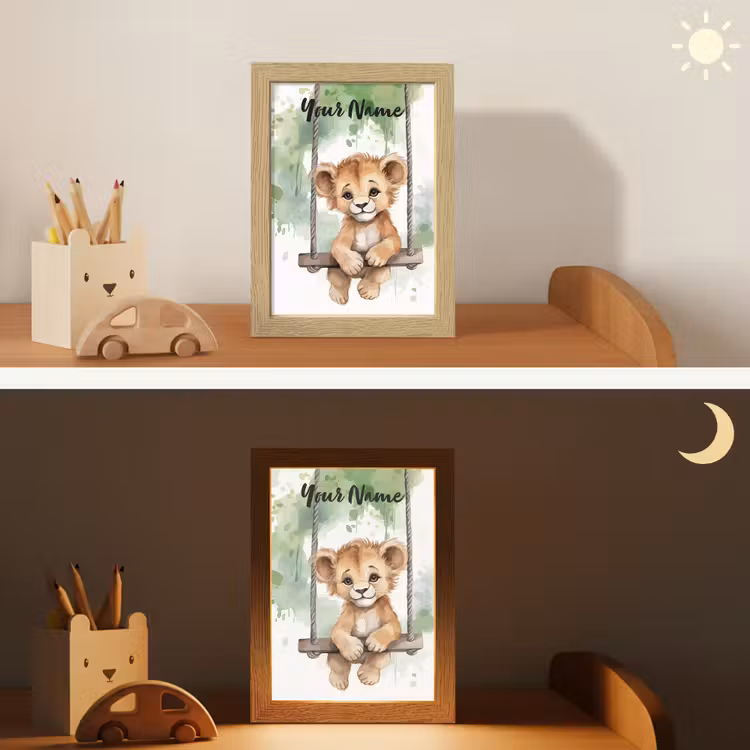 Leeuw - Dier - Kinderen - Jungle Light Box met kabel (Kinderlampje) klein -sfeer3_kind