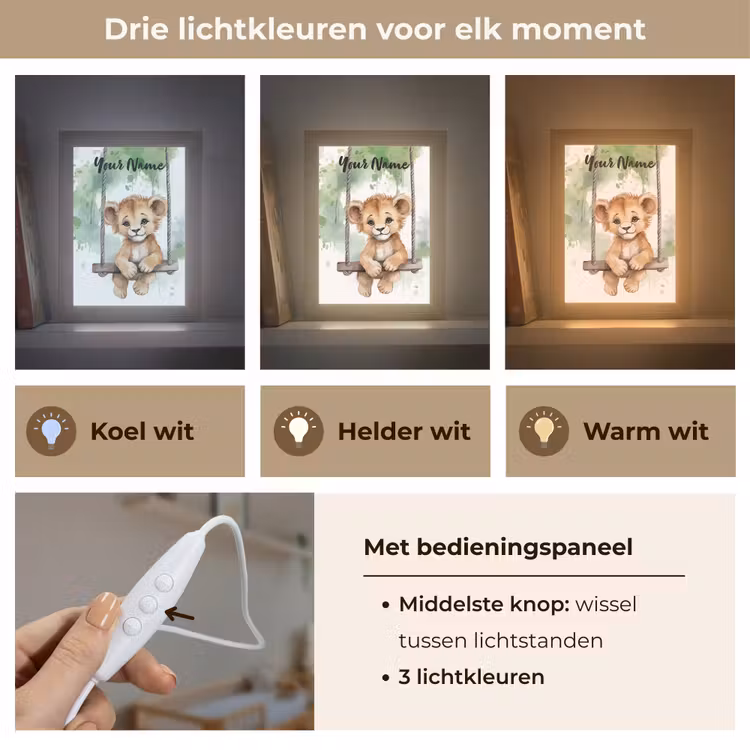 Leeuw - Dier - Kinderen - Jungle Light Box met kabel (Kinderlampje) klein -USP_lichtkleurNL