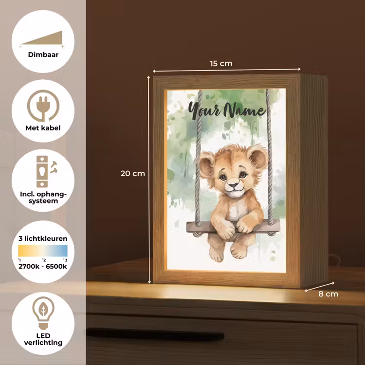 Leeuw - Dier - Kinderen - Jungle Light Box met kabel (Kinderlampje) klein -USP_NL