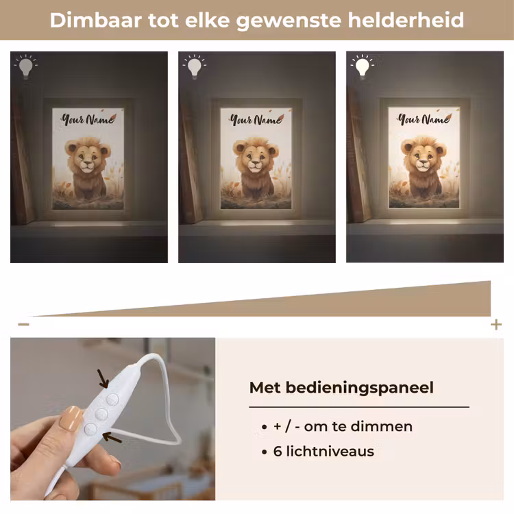 Leeuw - Dieren - Kinderen - Bruin - Meisje Light Box met kabel (Kinderlampje) klein -USP_dimbaarNL