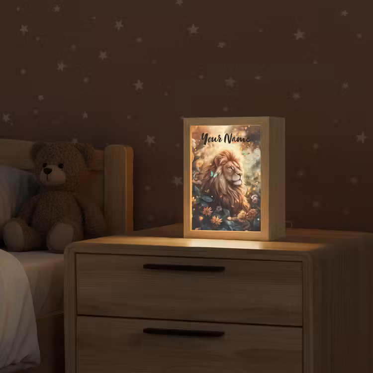 Leeuw - Dieren - Bloemen - Jungle Light Box met kabel (Kinderlampje) klein -sfeer1_kind