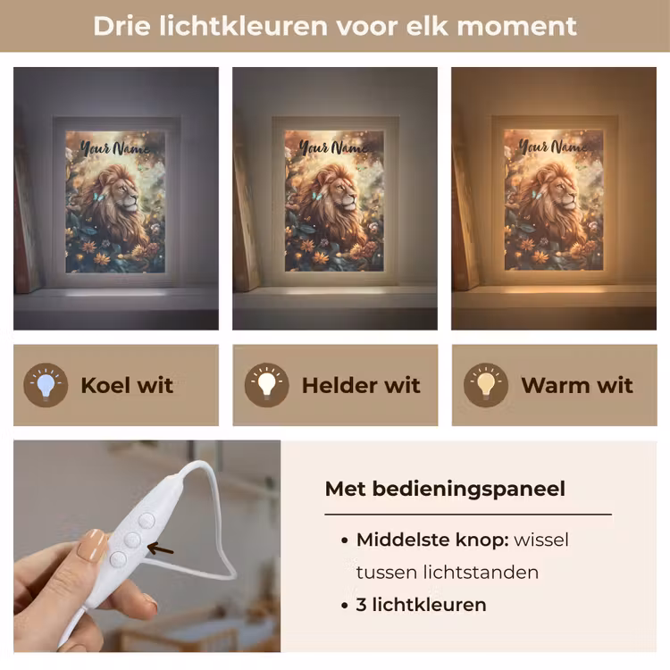 Leeuw - Dieren - Bloemen - Jungle Light Box met kabel (Kinderlampje) klein -USP_lichtkleurNL