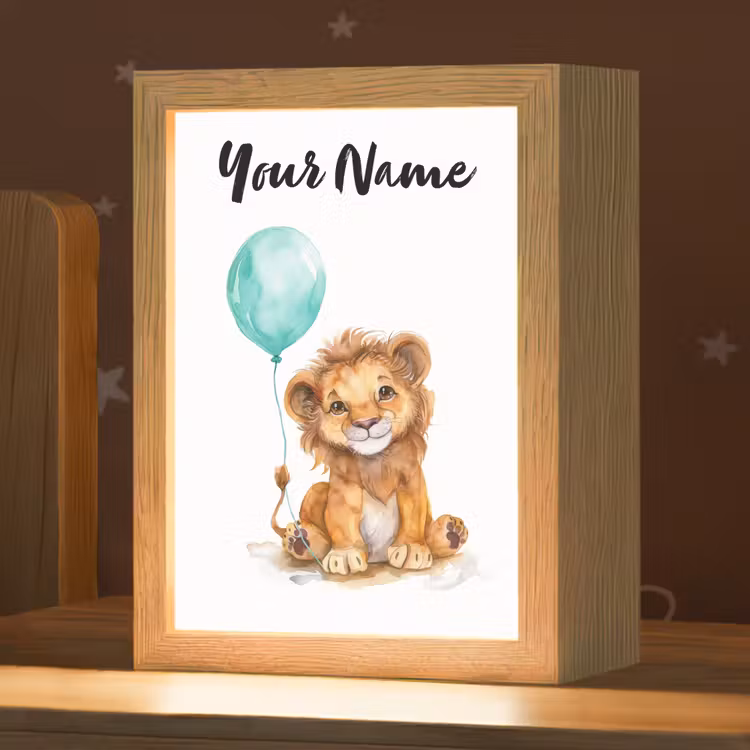 Leeuw - Baby dier - Blauwe ballon Light Box met kabel (Kinderlampje) klein -zzz_3d_website
