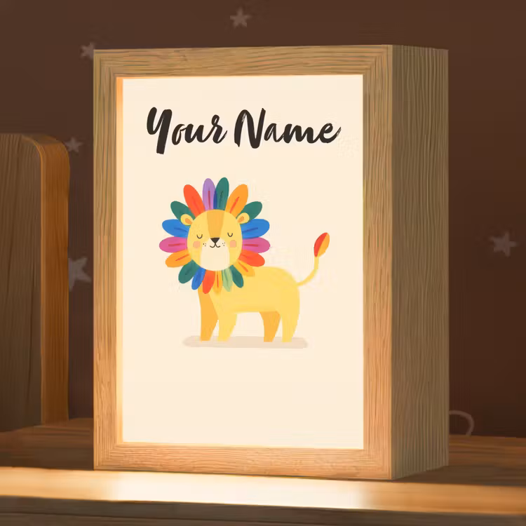 Leeuw - Kleurrijke manen - Beige Light Box met kabel (Kinderlampje) klein -zzz_3d_website