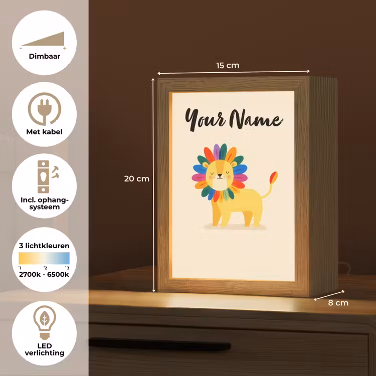 Leeuw - Kleurrijke manen - Beige Light Box met kabel (Kinderlampje) klein -USP_NL